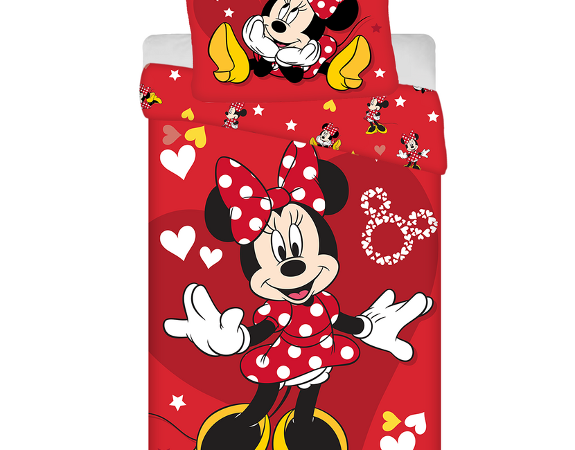 Disney Minnie Mouse Dekbedovertrek, Red Heart - Eenpersoons - 140 x 200 + 70 x 90 cm - Katoen