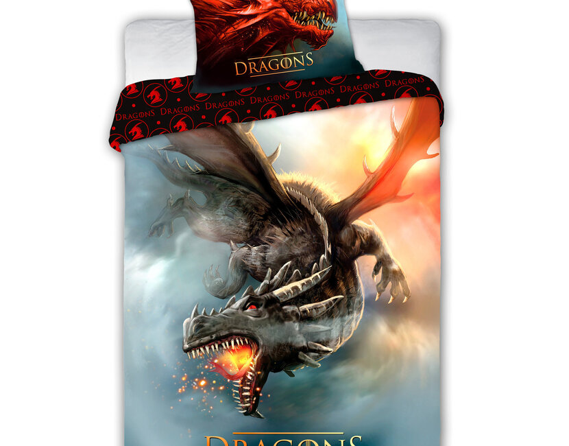 Draak Dekbedovertrek, Fire Dragon - 140 x 200 cm + 70 x 90 cm - Katoen