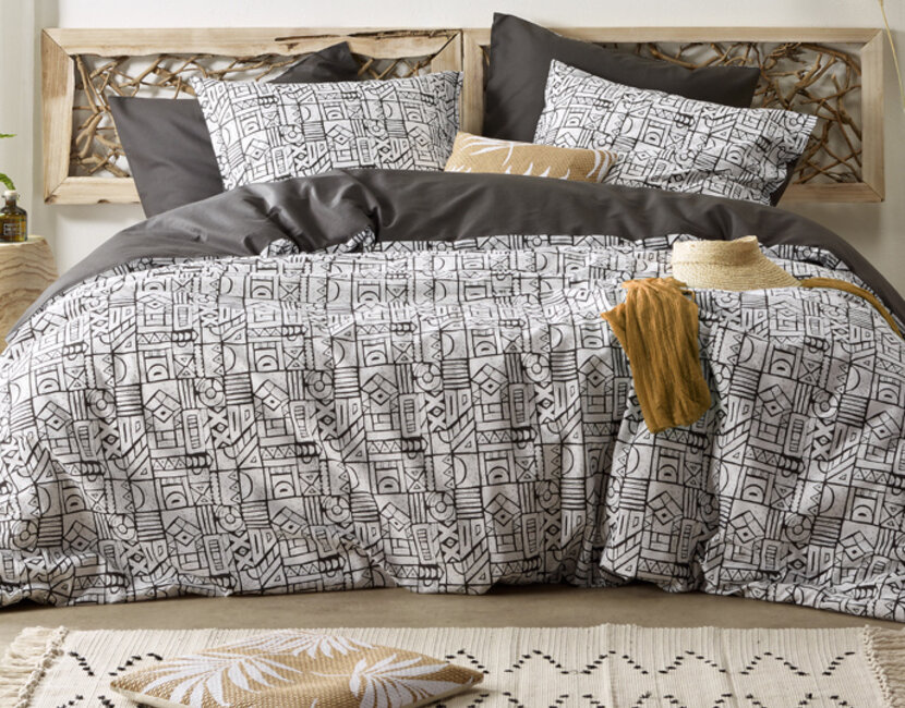 De Witte Lietaer Dekbedovertrek, Cuzco Stone Grey - 140 x 220 cm + 60 x 70 cm - Katoen Perkal