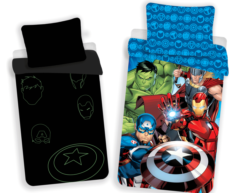 Marvel Avengers Dekbedovertrek, Glow in the Dark - 140 x 200 + 70 x 90 cm - Katoen