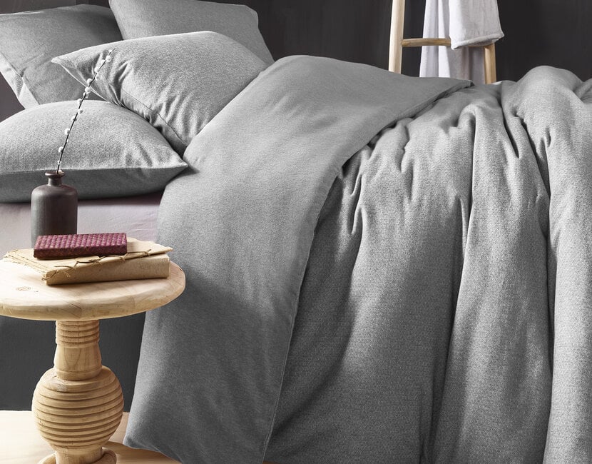 De Witte Lietaer Dekbedovertrek, Tarbot Natural Grey - 140 x 200/220 cm + 60 x 70 cm - 100% katoen, flanel