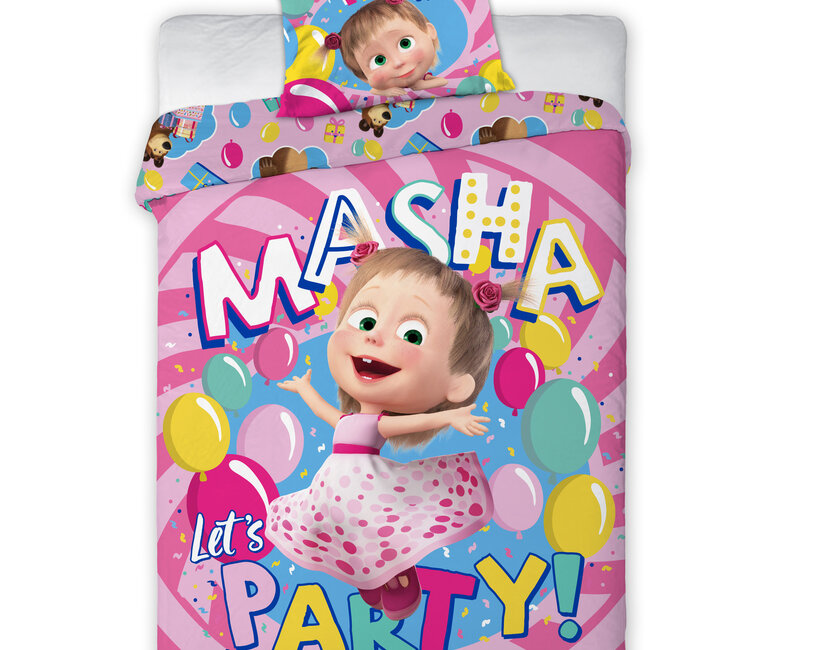 Masha en de Beer Dekbedovertrek Let's Party 140 x 200 cm + 1 kussensloop 70 x 90 cm - 100% katoen