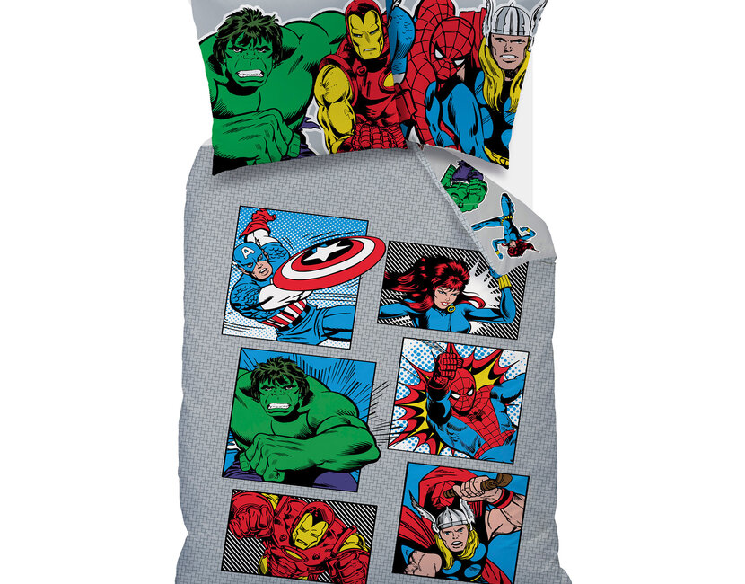 Marvel Avengers Dekbedovertrek Comics - 140 x 200 + 63 x 63 cm - Katoen