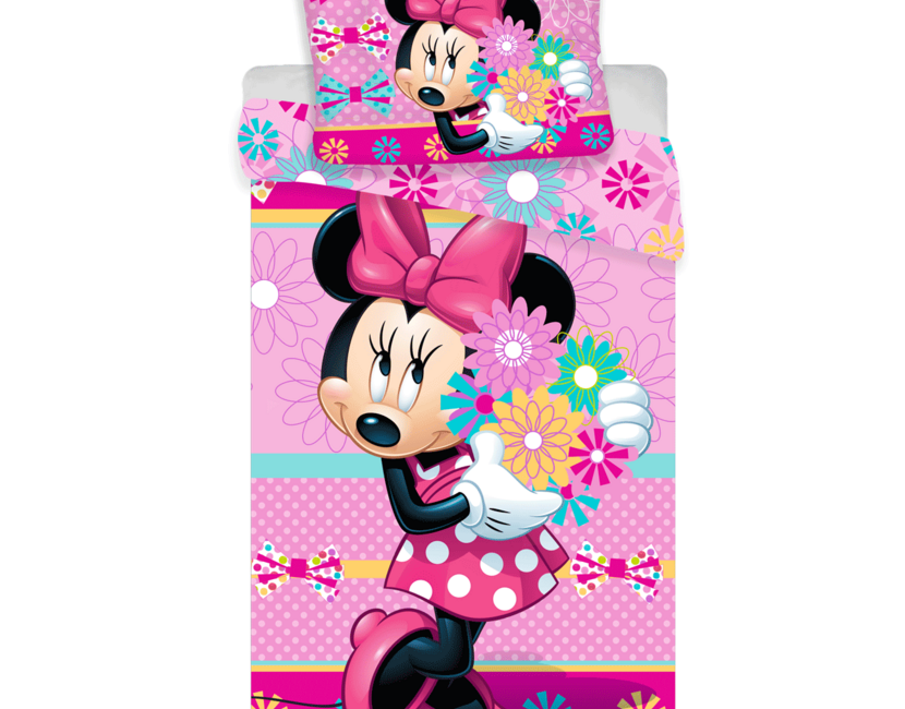 Disney Minnie Mouse dekbedovertrek, Flowers - Eenpersoons - 140 x 200 cm / 60 x 80 cm - Katoen