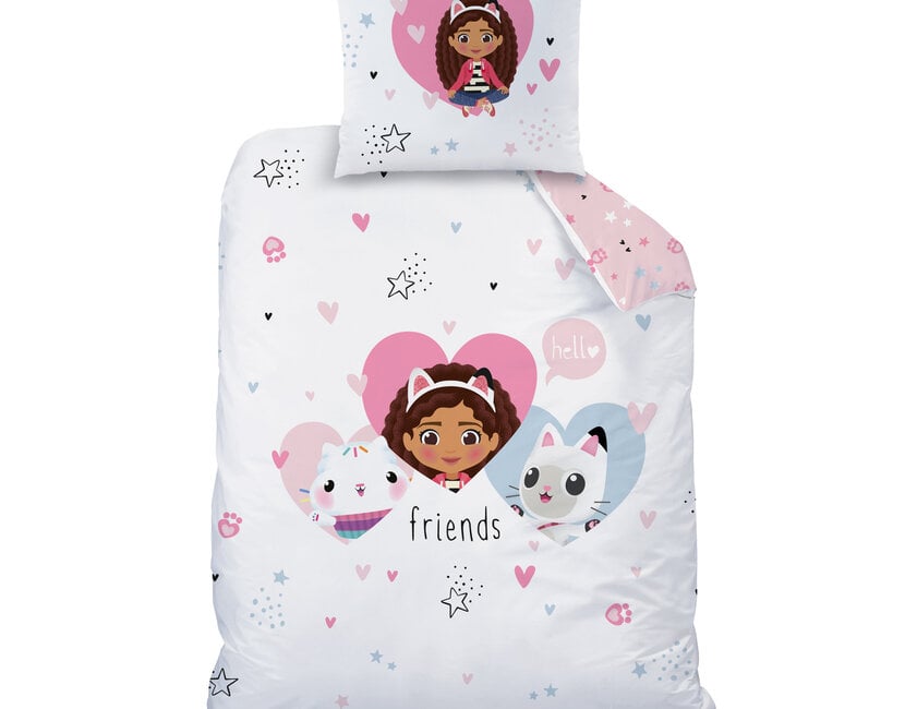 Gabby's Poppenhuis Dekbedovertrek, Hearts - Eenpersoons -140 x 200 + 63 x 63 cm - Katoen