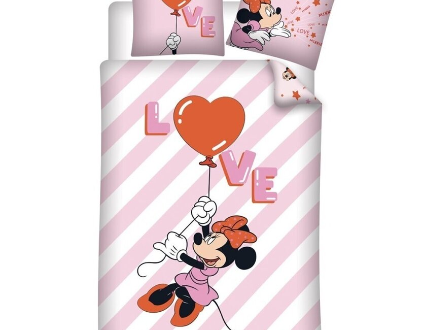 Disney Minnie Mouse Dekbedovertrek, Love Balloon - Eenpersoons - 140 x 200 + 65 x 65 cm - Katoen