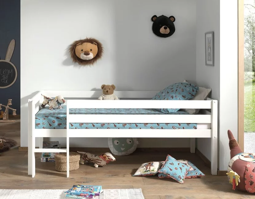 Halfhoogslaper Pino - Wit - 90x200 - met 3 lades en bedplank (variant 5)