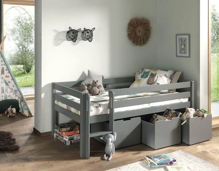 Halfhoogslaper Pino - Grijs - 90x200cm - met bedplank (variant 2)