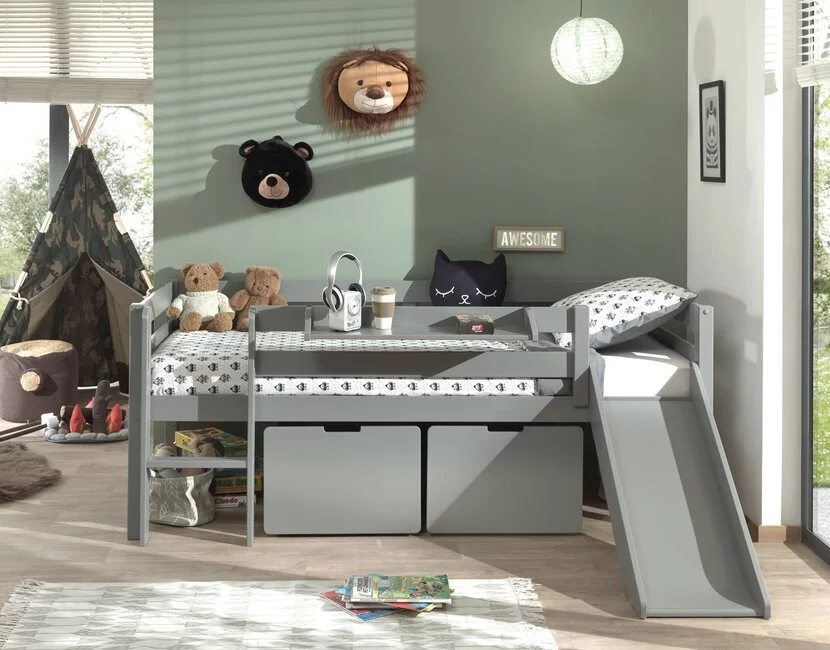 Halfhoogslaper Pino - Grijs - 90x200cm - met bedplank (variant 2)