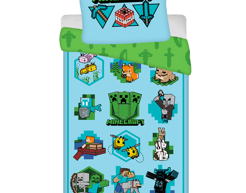 Minecraft Dekbedovertrek, Let's Play - Eenpersoons - 140 x 200 + 70 x 90 cm  - Katoen