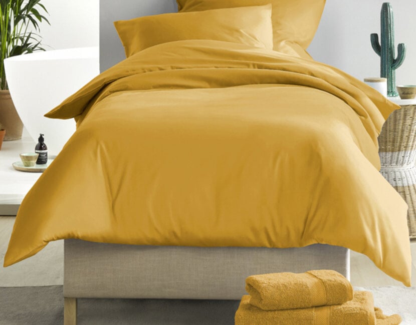 De Witte Lietaer Dekbedovertrek Katoen Satijn, Olivia Golden Yellow - 140 x 200/220 + 60 x 70 cm