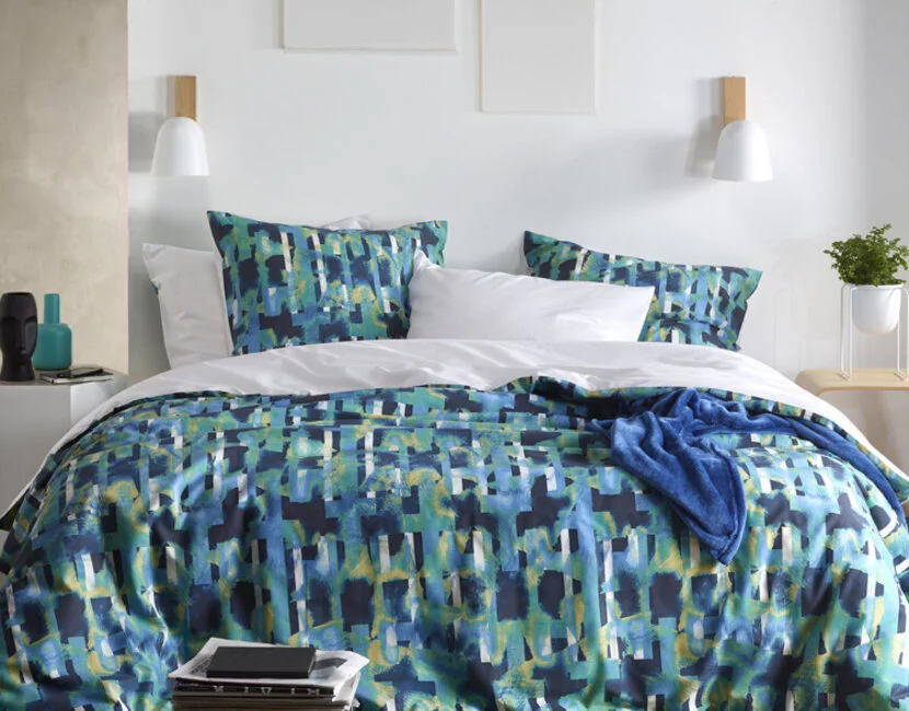 De Witte Lietaer Dekbedovertrek, Checkered Sea Green - 140 x 220 cm + 60 x 70 cm - Katoen Perkal