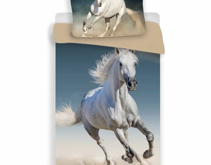 Animal Pictures Dekbedovertrek wit paard - 140x200 cm / 70x90 cm - Katoen