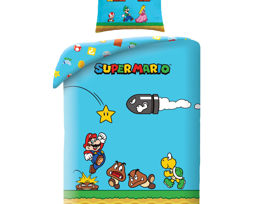 Super Mario Dekbedovertrek, Wahoo! - Eenpersoons - 140 x 200 + 70 x 90 cm - Polyester