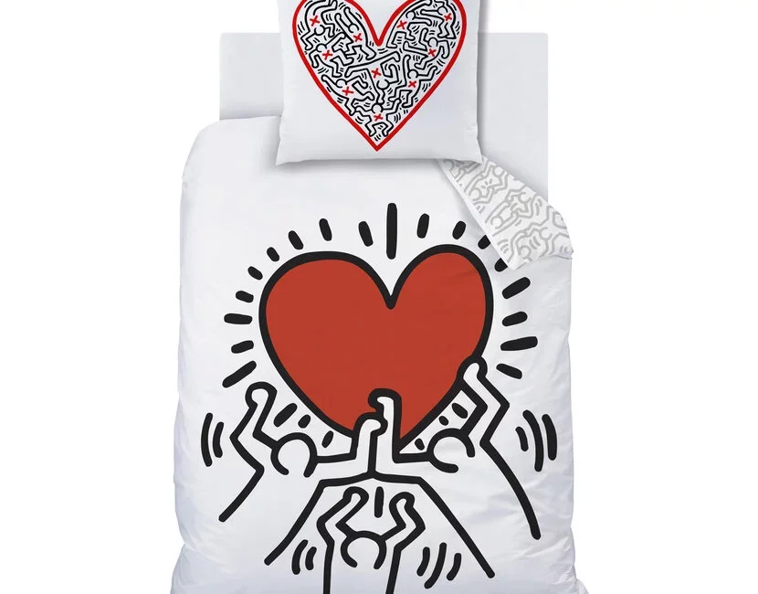 Keith Haring Dekbedovertrek Red Love - 140 x 200 + 63 x 63 cm - Katoen