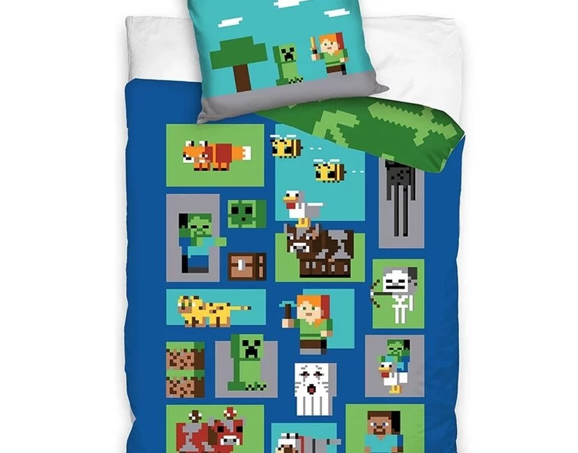 Minecraft Dekbedovertrek, Pixels - Eenpersoons - 140 x 200 + 60 x 70 cm - Katoen