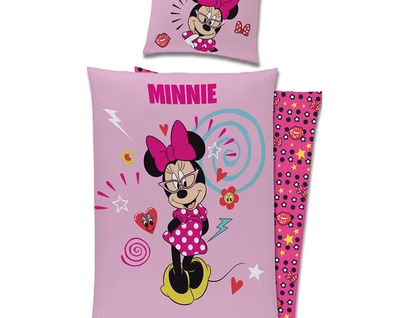 Disney Minnie Mouse Dekbedovertrek, Pretty Pink - Eenpersoons - 140 x 200 + 60 x 70 cm - Katoen