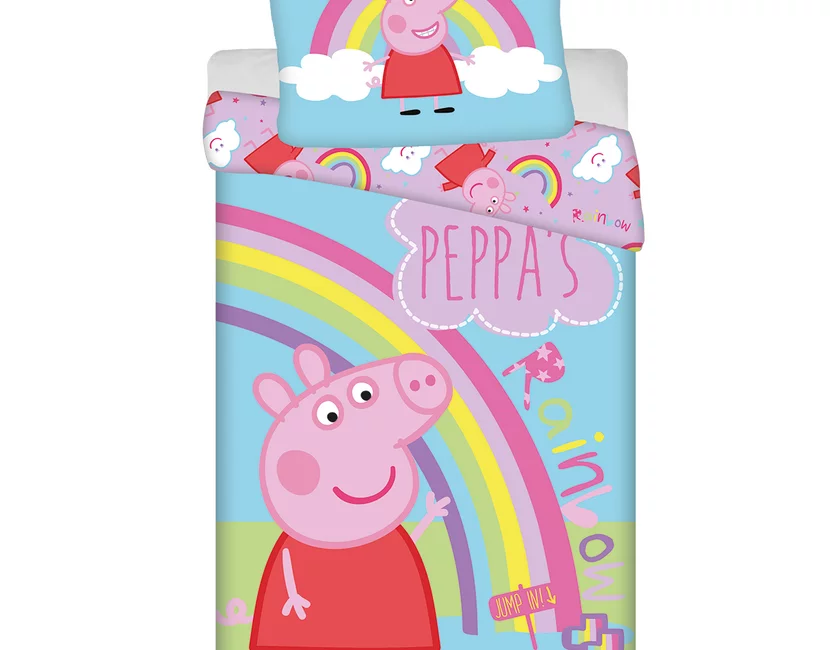 Peppa Pig Dekbedovertrek, Regenboog - Eenpersoons - 140 x 200 + 70 x 90 cm - Katoen