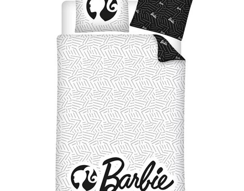 Barbie Dekbedovertrek, Black White - Eenpersoons - 140 x 200 + 63 x 63 cm - Polyester