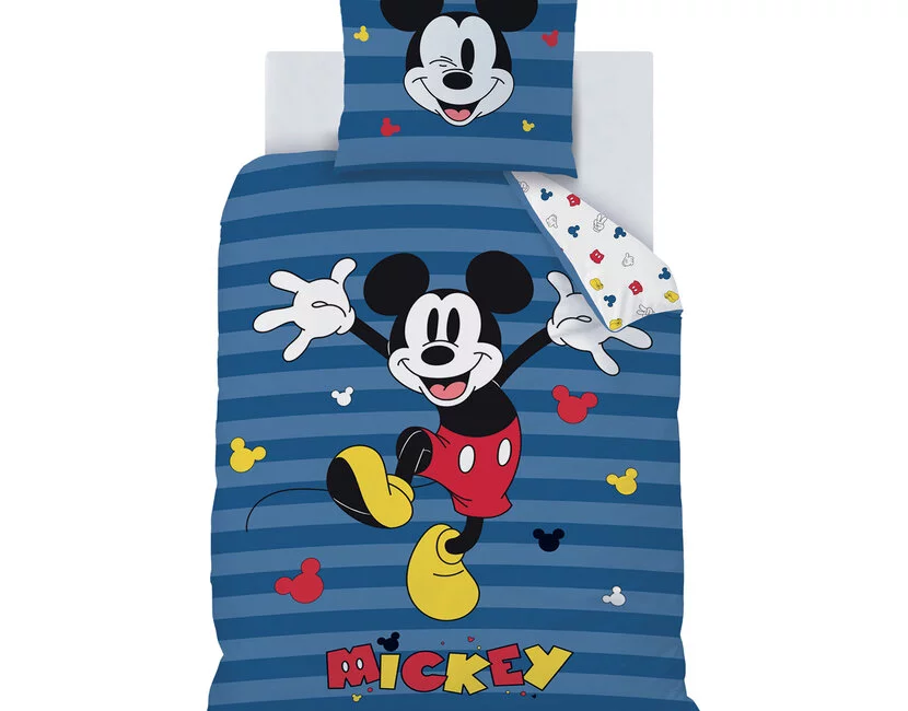 Disney Mickey Mouse Dekbedovertrek, Stripes - 140 x 200 cm + 63 x 63 cm - Katoen