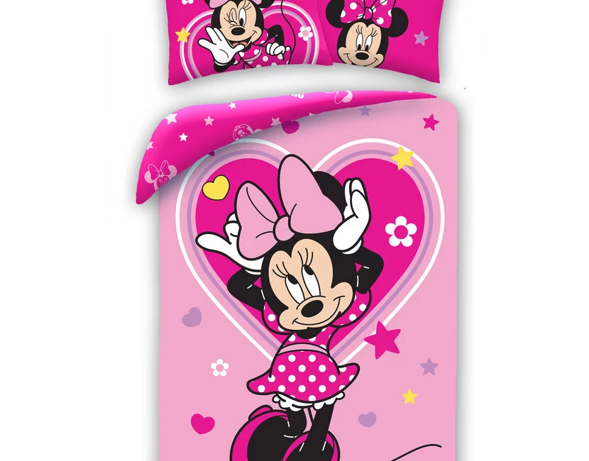 Disney Minnie Mouse Dekbedovertrek, Pink Love - Eenpersoons - 140 x 200 + 70 x 90 cm - Katoen