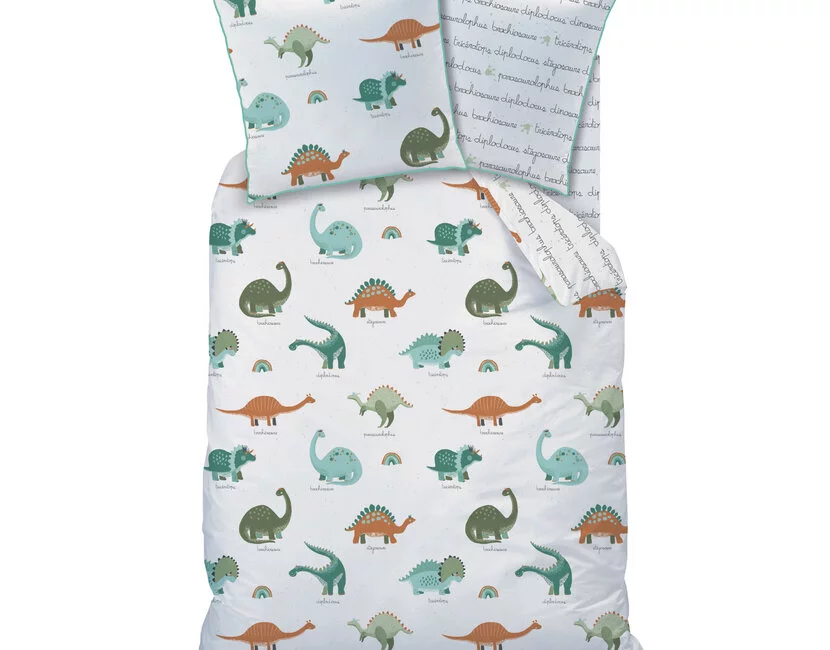 Matt & Rose Dekbedovertrek, Dino's - 140 x 200 cm + 63 x 63 cm - Katoen