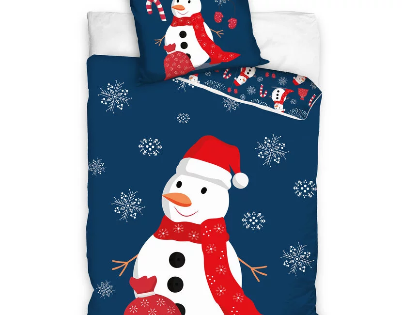 Kerst Dekbedovertrek, Sneeuwman - 140 x 200 + 60 x 70 cm - Katoen