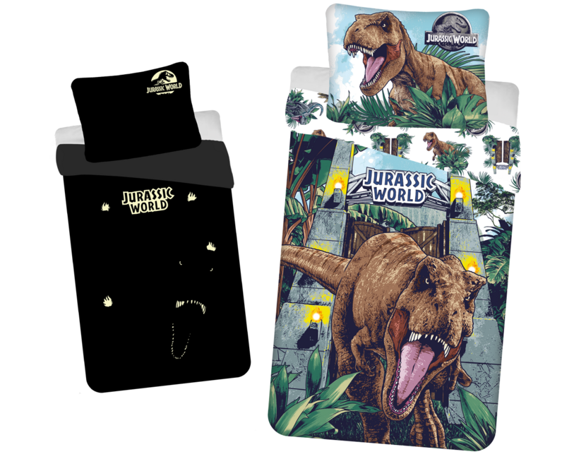 Jurassic World Dekbedovertrek, Roar Glow in the Dark - 140 x 200 cm + 70 x 90 cm - Katoen