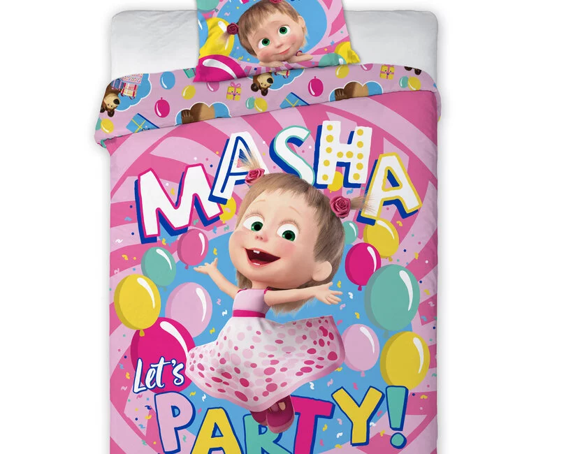 Masha en de Beer Dekbedovertrek Let's Party 140 x 200 cm + 1 kussensloop 70 x 90 cm - 100% katoen