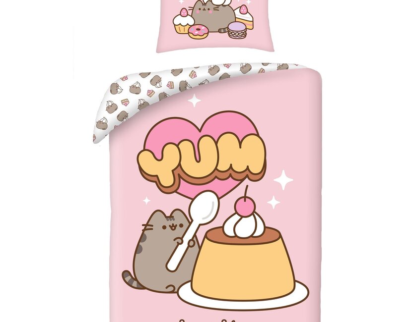 Pusheen  Dekbedovertrek, Yum - Eenpersoons - 140 x 200 + 70 x 90 cm  - Katoen