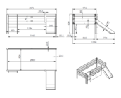 Halfhoogslaper Pino - Grijs - 90x200cm - met glijbaan, 2 lades en bedplank (variant 4)