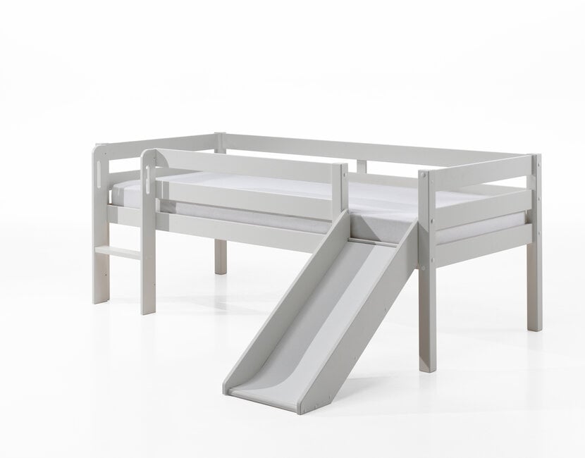 Halfhoogslaper Pino - Wit - 90x200 - met glijbaan, 2 lades en bedplank (variant 4)