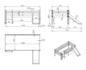 Halfhoogslaper Pino - Grijs - 90x200cm - met glijbaan en bedplank (variant 3)