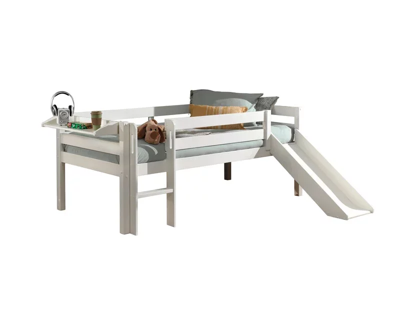 Halfhoogslaper Pino - Wit - 90x200 - met glijbaan en bedplank (variant 3)