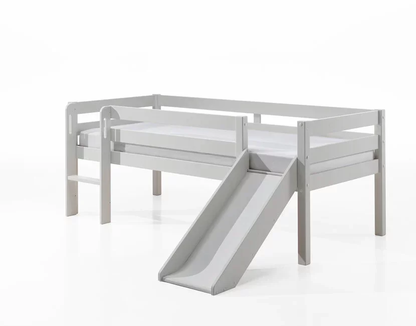 Halfhoogslaper Pino - Wit - 90x200 - met glijbaan en bedplank (variant 3)
