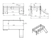 Halfhoogslaper Pino - Wit - 90x200 - met glijbaan en bedplank (variant 3)