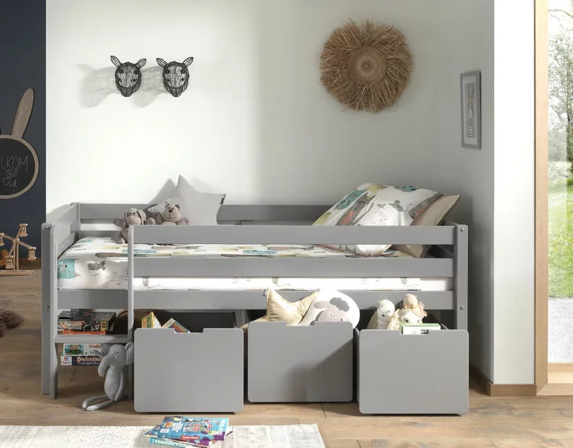 Halfhoogslaper Pino - Grijs - 90x200cm - met 3 lades (variant 5)