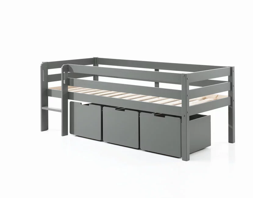 Halfhoogslaper Pino - Grijs - 90x200cm - met 3 lades (variant 5)