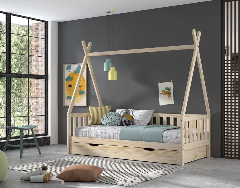 Bedbank Tipi - Naturel houtkleur  - 90x200