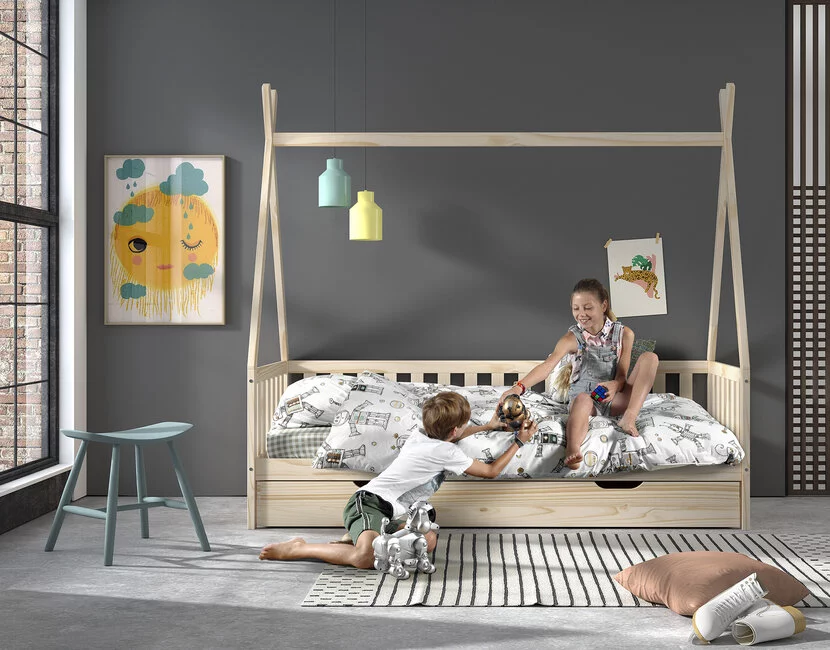 Bedbank Tipi - Naturel houtkleur  - 90x200