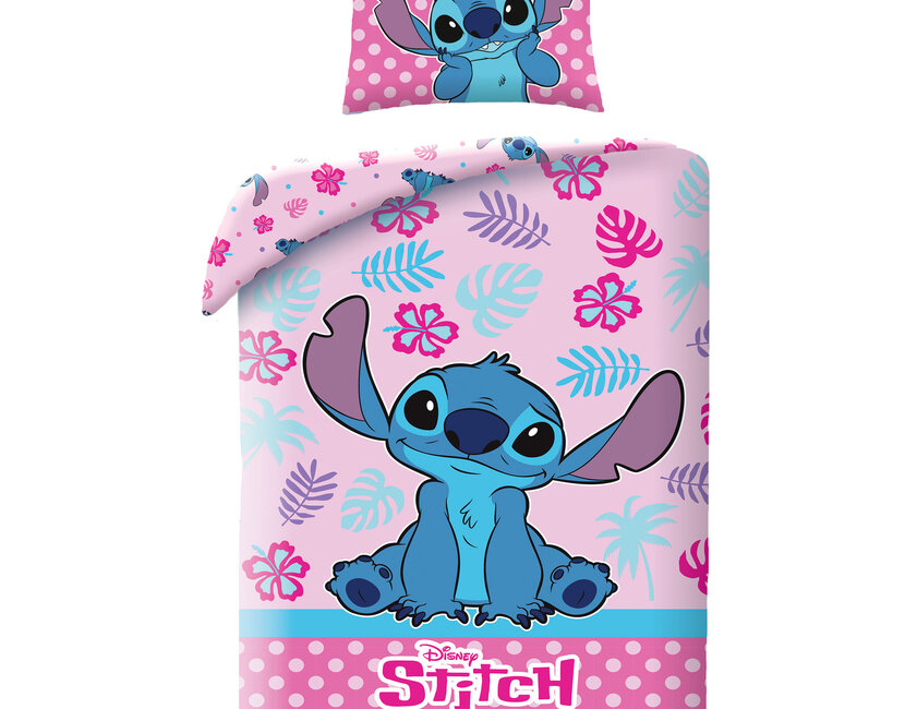 Disney Lilo & Stitch Dekbedovertrek, Pink - Eenpersoons - 140 - 200 cm / 70 x 90 cm - Katoen