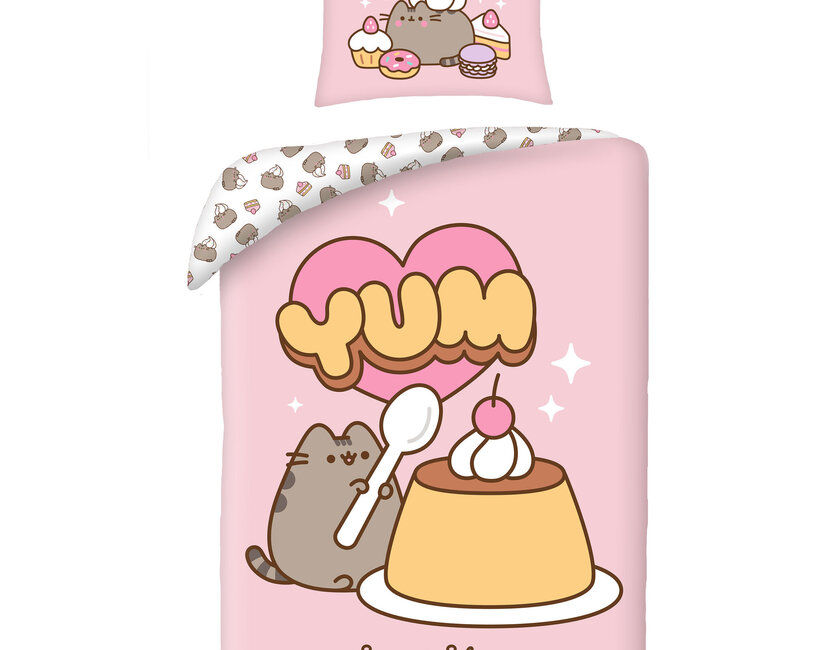 Pusheen  Dekbedovertrek, Yum - Eenpersoons - 140 x 200 + 70 x 90 cm  - Katoen