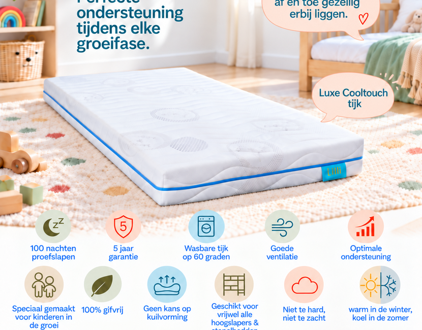 Kindermatras 90x200 Lilli Cooltouch - dikte 15cm