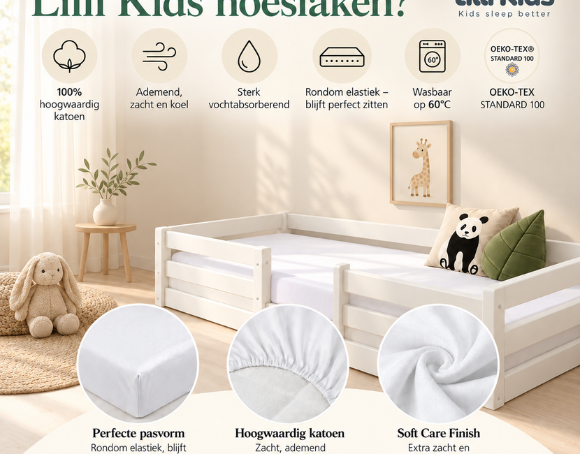 Hoeslaken Lilli Kids  - eenpersoonsmaat - 100% Katoen - wit