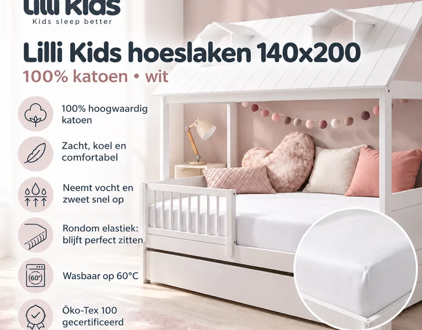 Hoeslaken Lilli Kids  - 140x200 - 100% Katoen - wit