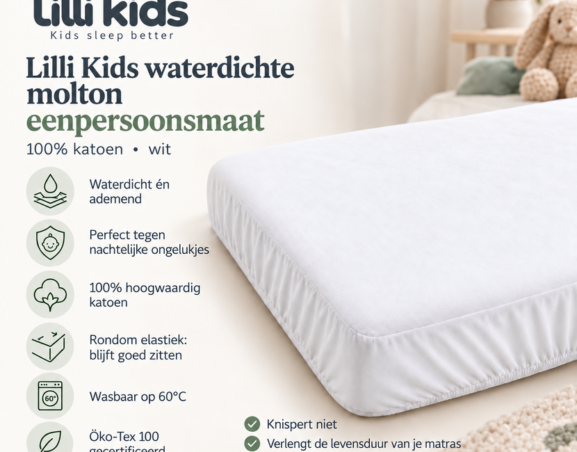 Waterdichte Molton - Wit -  eenpersoonsmaat