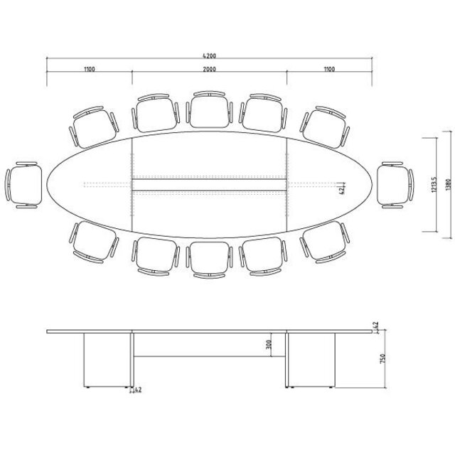 Vergadertafel Manager XL Ovaal - Donker Eiken | 420 x 138 cm