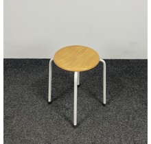Kruk 4-Poots | Houten Zitting - Wit Onderstel