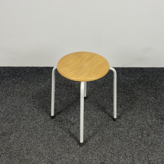 Kruk 4-Poots | Houten Zitting - Wit Onderstel