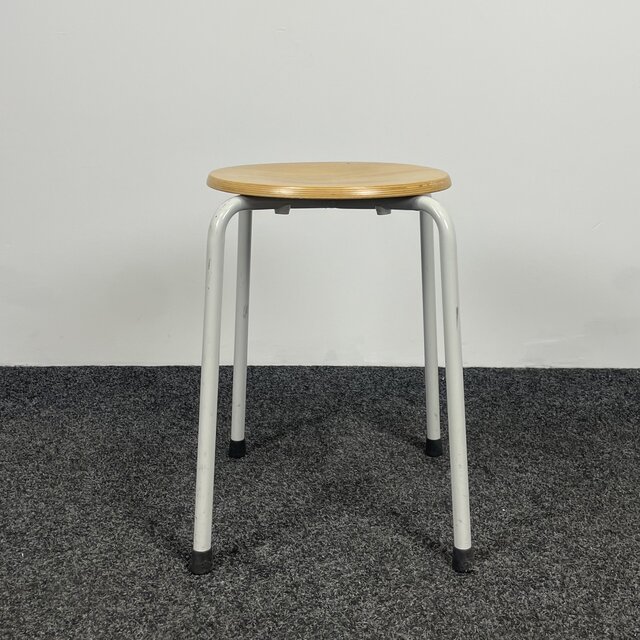 Kruk 4-Poots | Houten Zitting - Wit Onderstel